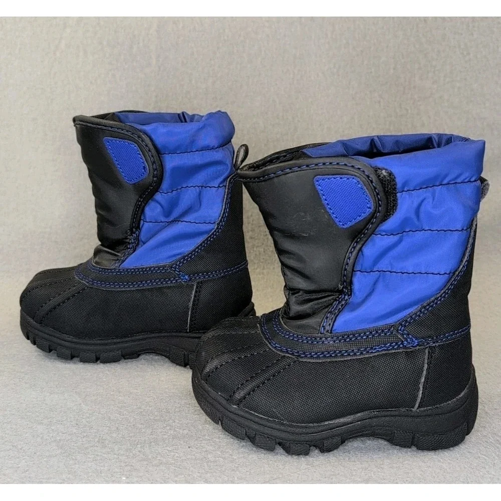 Childrens Place Kids‎ Snow Boots Size 7 Blue Black Winter Warm Pull On Toddler